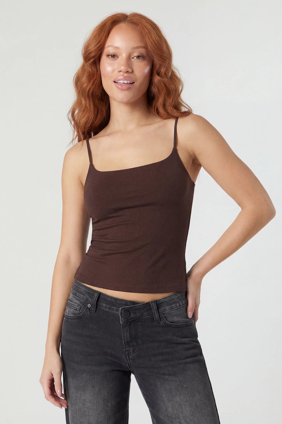Braless Scoop Neck Cami - Brown