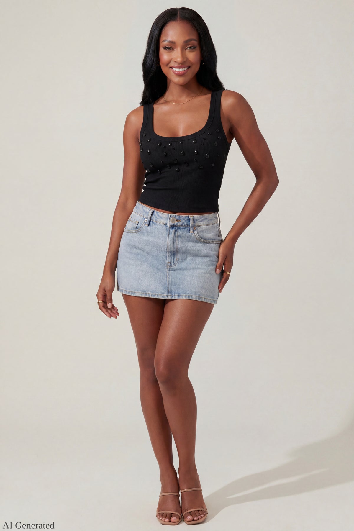 Alt View 2. Teardrop Beaded Tank - Black