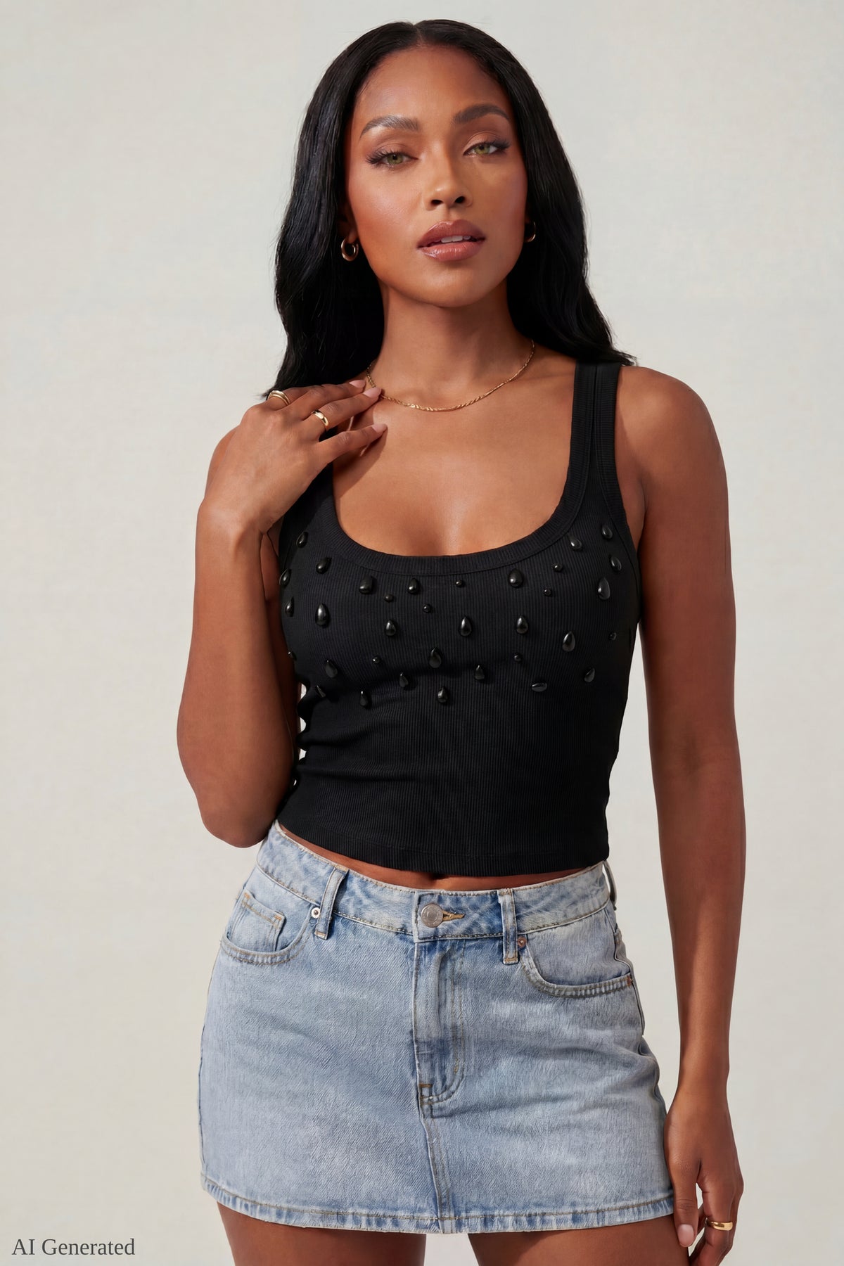 Teardrop Beaded Tank - Black