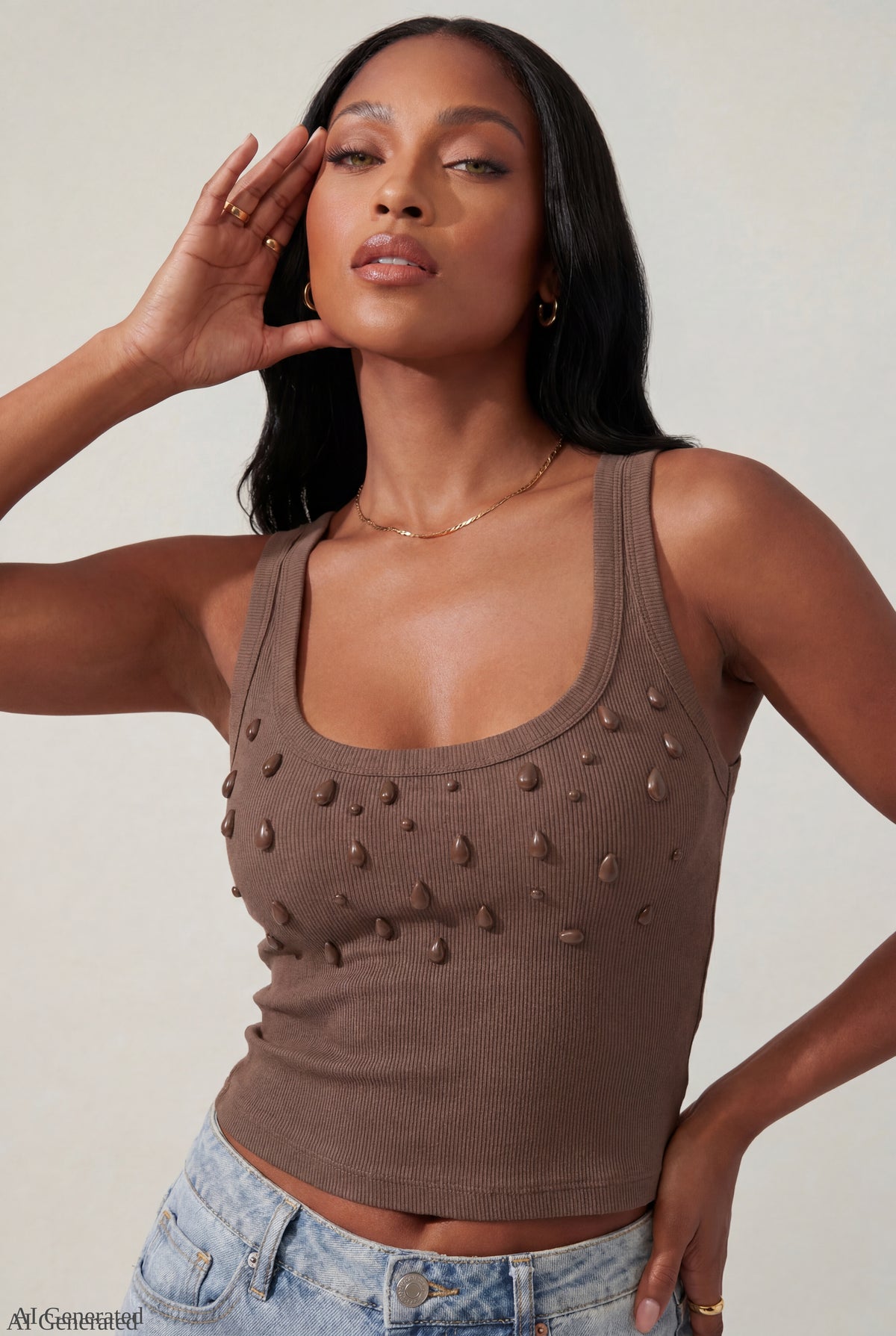 Teardrop Beaded Tank - Medium Brown