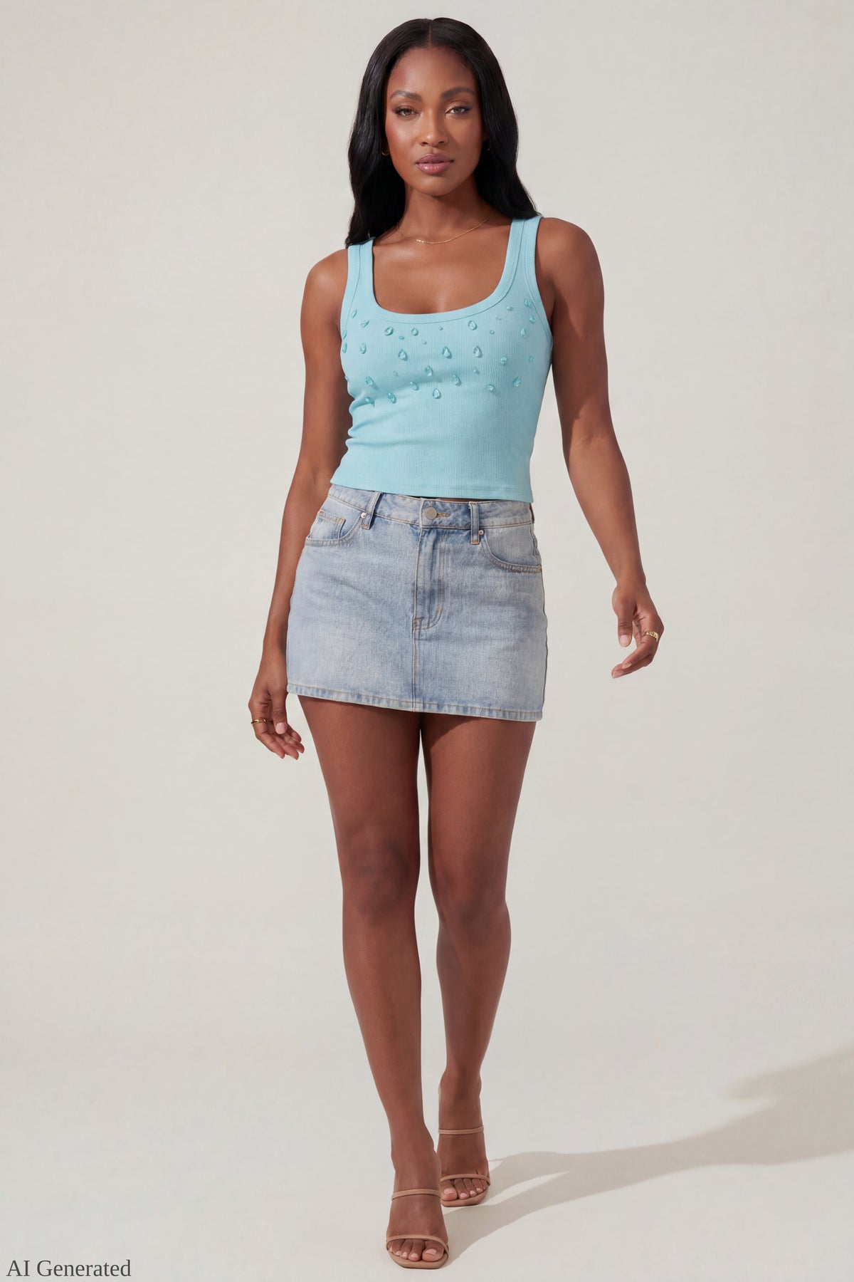 Alt View 2. Teardrop Beaded Tank - Aqua