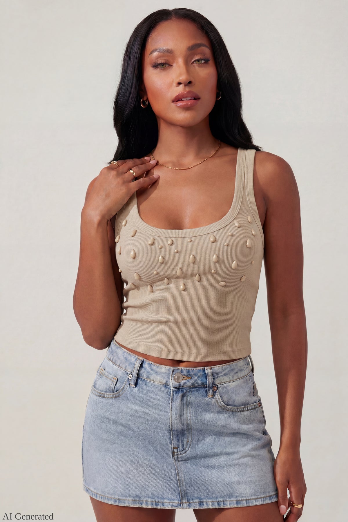 Teardrop Beaded Tank - Mushroom