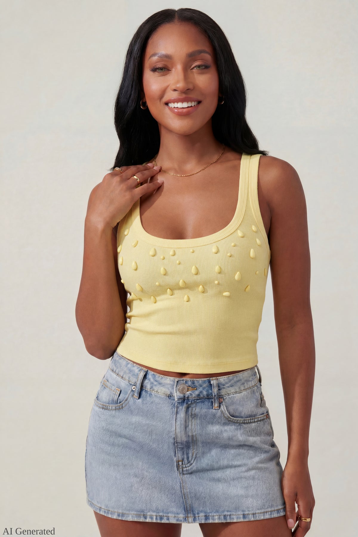 Teardrop Beaded Tank - Yellow