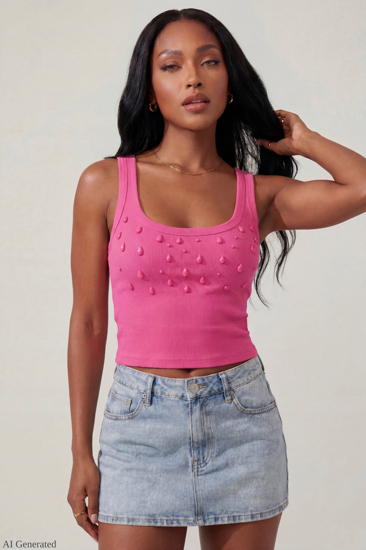Teardrop Beaded Tank - Fuchsia