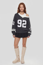 Oversized V-Neck Varsity Sweater