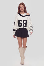 Oversized V-Neck Varsity Sweater