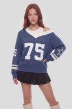 Oversized V-Neck Varsity Sweater