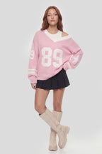 Oversized V-Neck Varsity Sweater