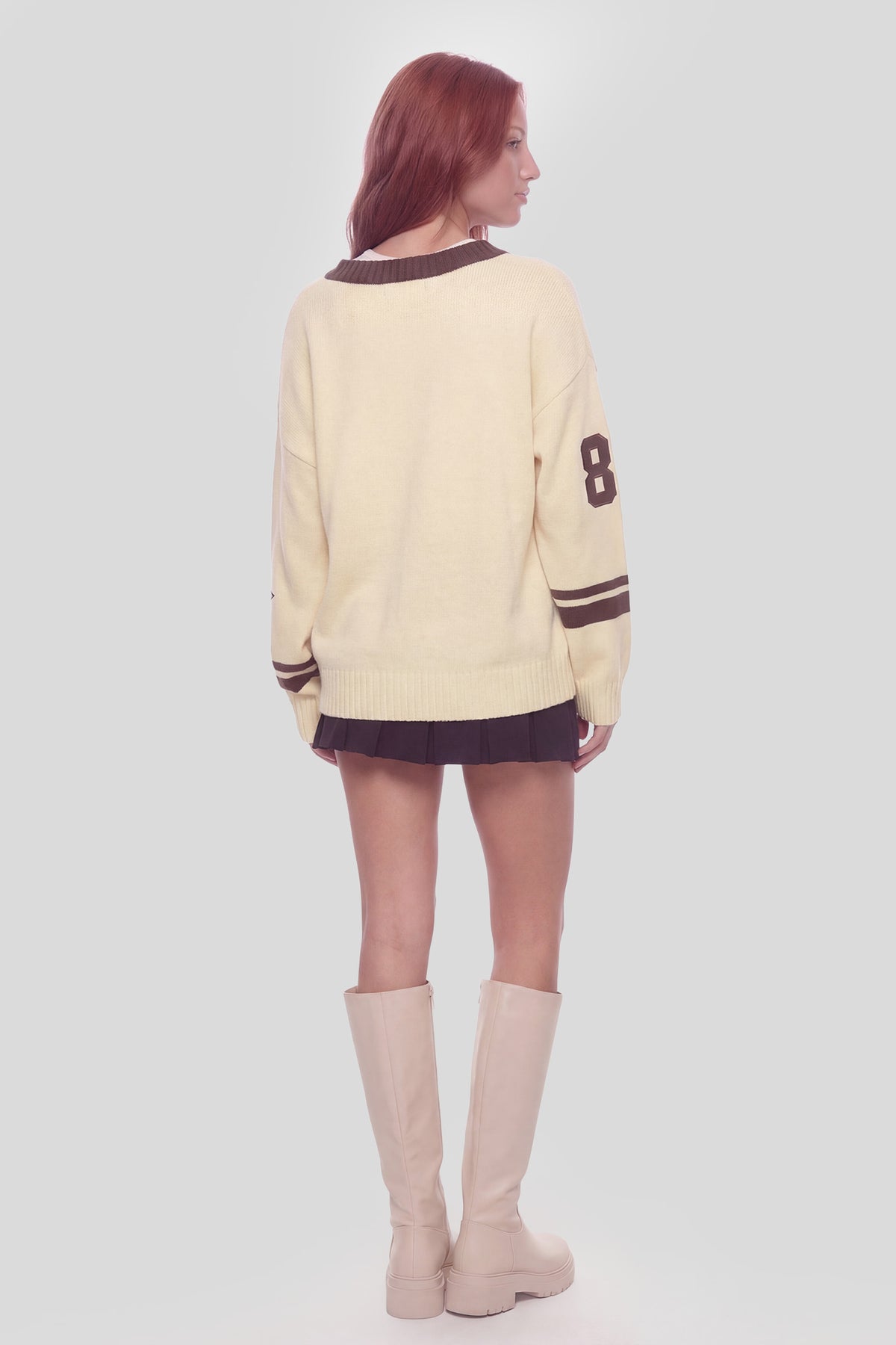 Alt View 2. Oversized V-Neck Varsity Sweater - Yellow