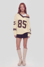 Oversized V-Neck Varsity Sweater