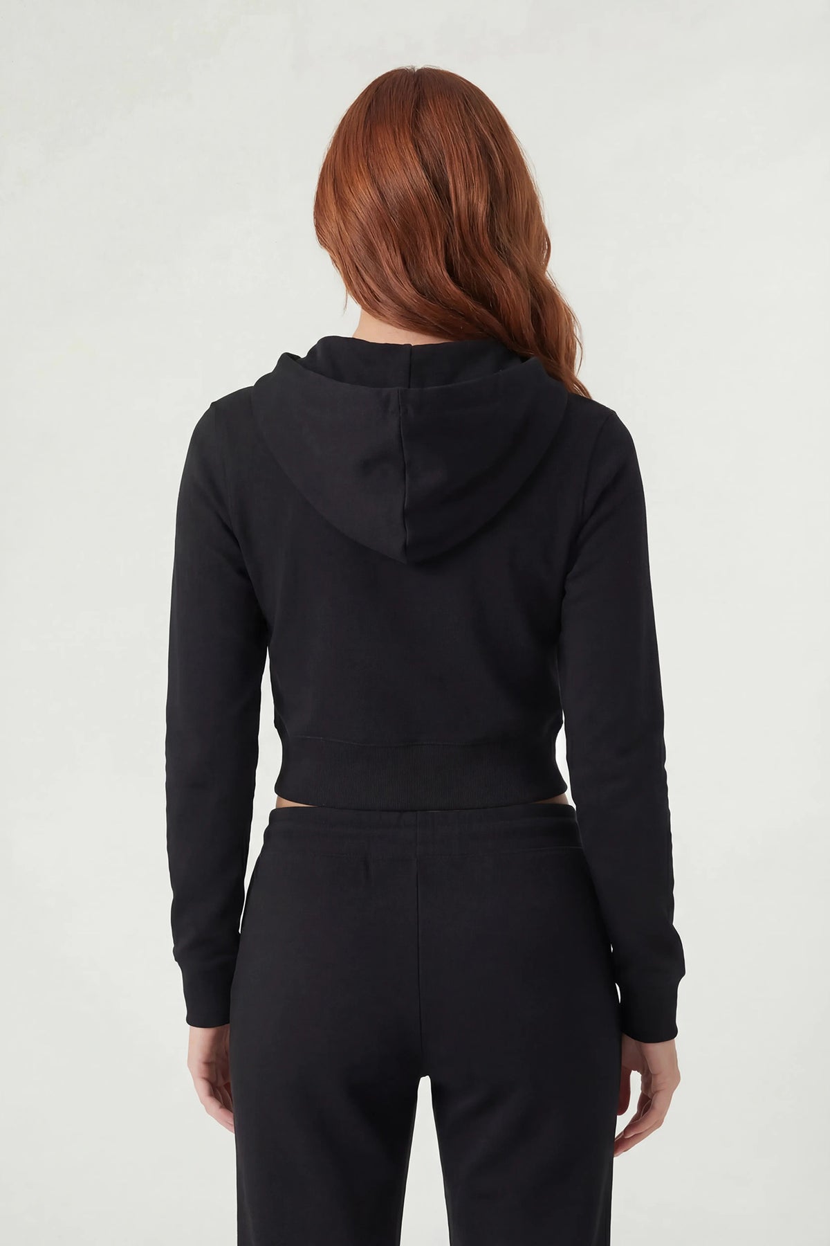 Alt View 2. Graphic Fleece Cropped Zip-Up Hoodie - Black