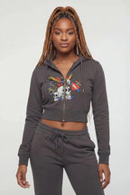Graphic Fleece Cropped Zip-Up Hoodie