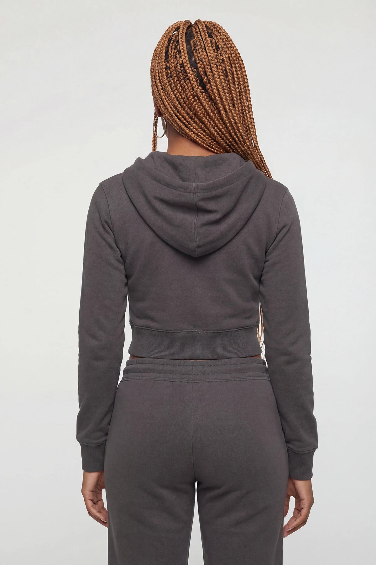 Alt View 2. Graphic Fleece Cropped Zip-Up Hoodie - Charcoal