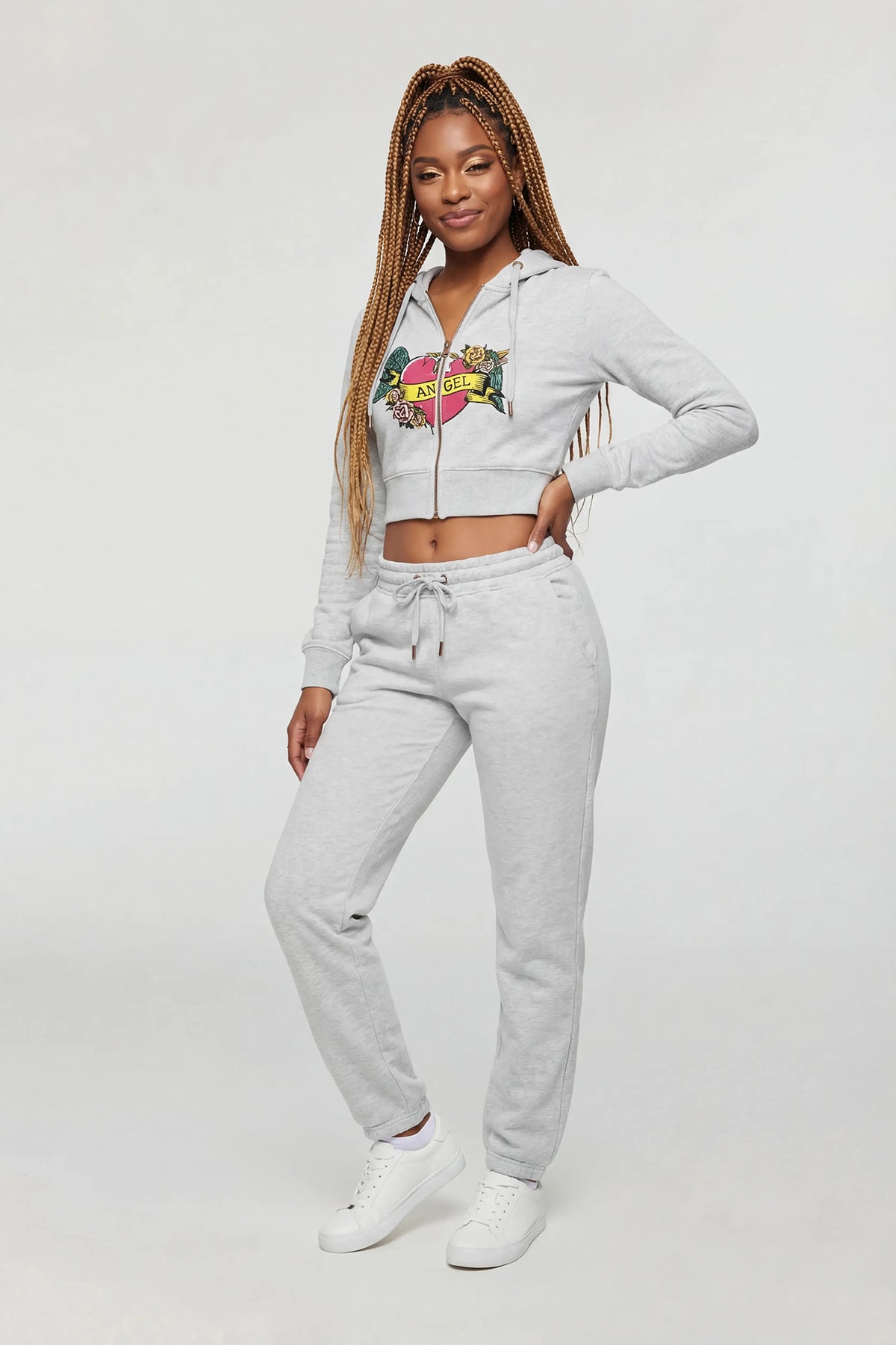 Alt View 3. Graphic Fleece Cropped Zip-Up Hoodie - Heather Grey