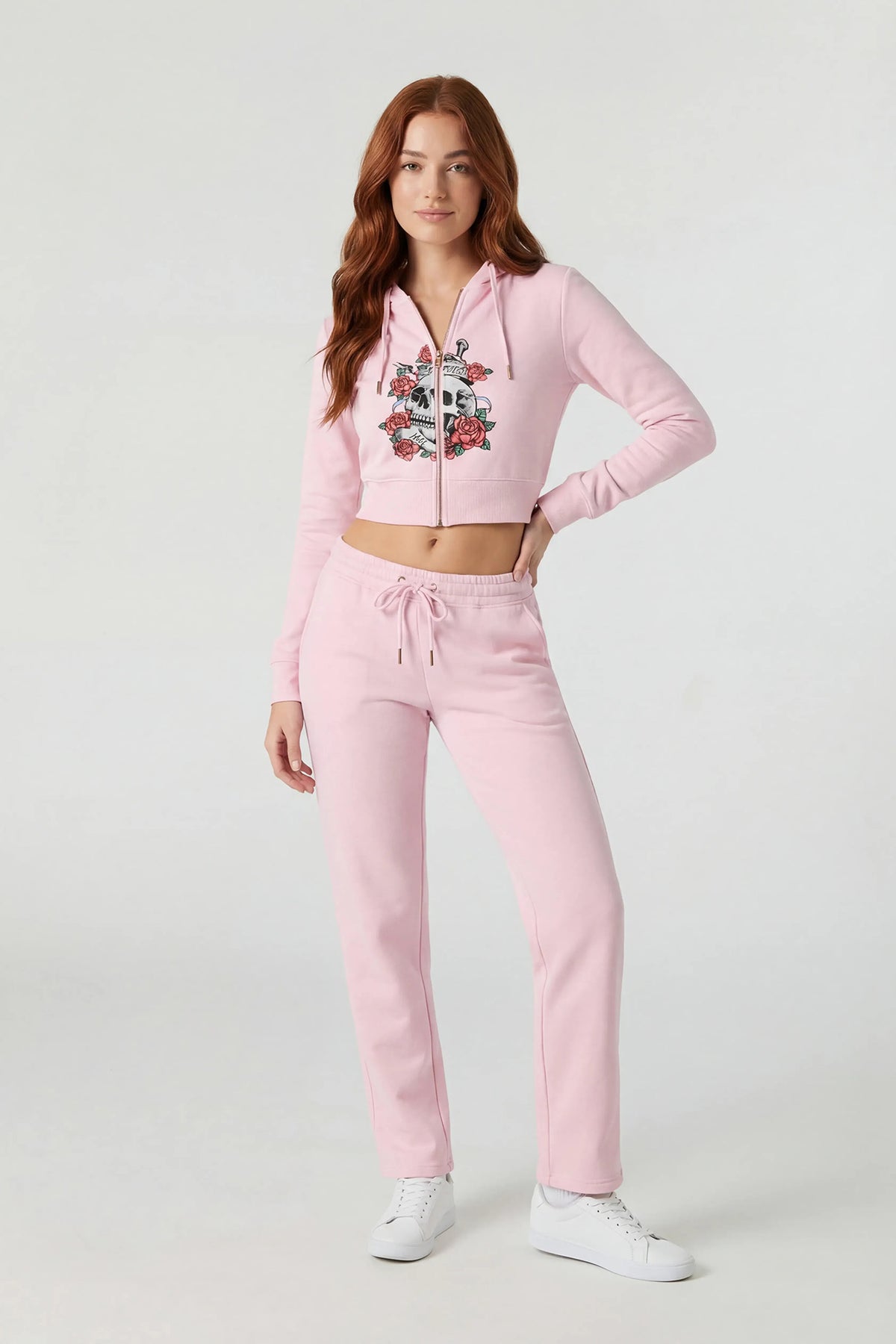 Alt View 3. Graphic Fleece Cropped Zip-Up Hoodie - Pink