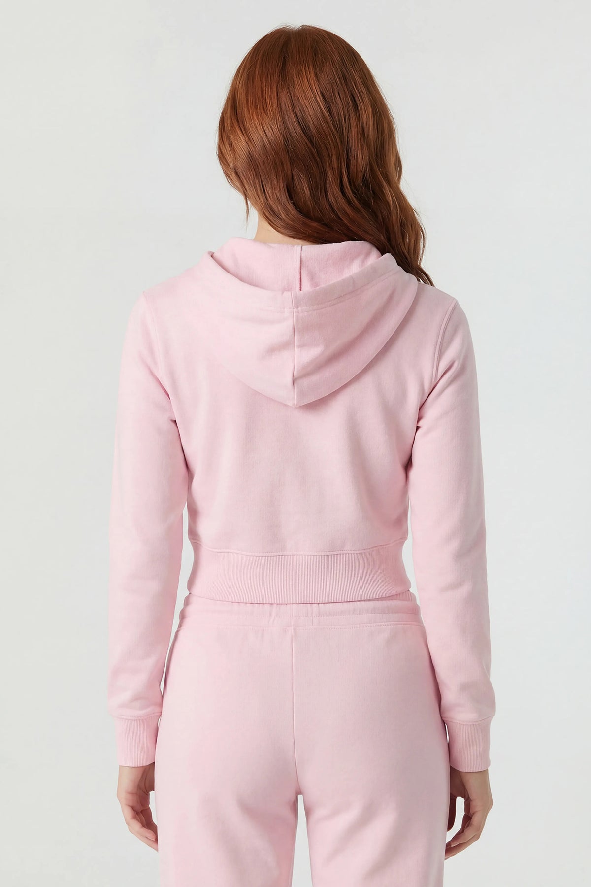 Alt View 2. Graphic Fleece Cropped Zip-Up Hoodie - Pink