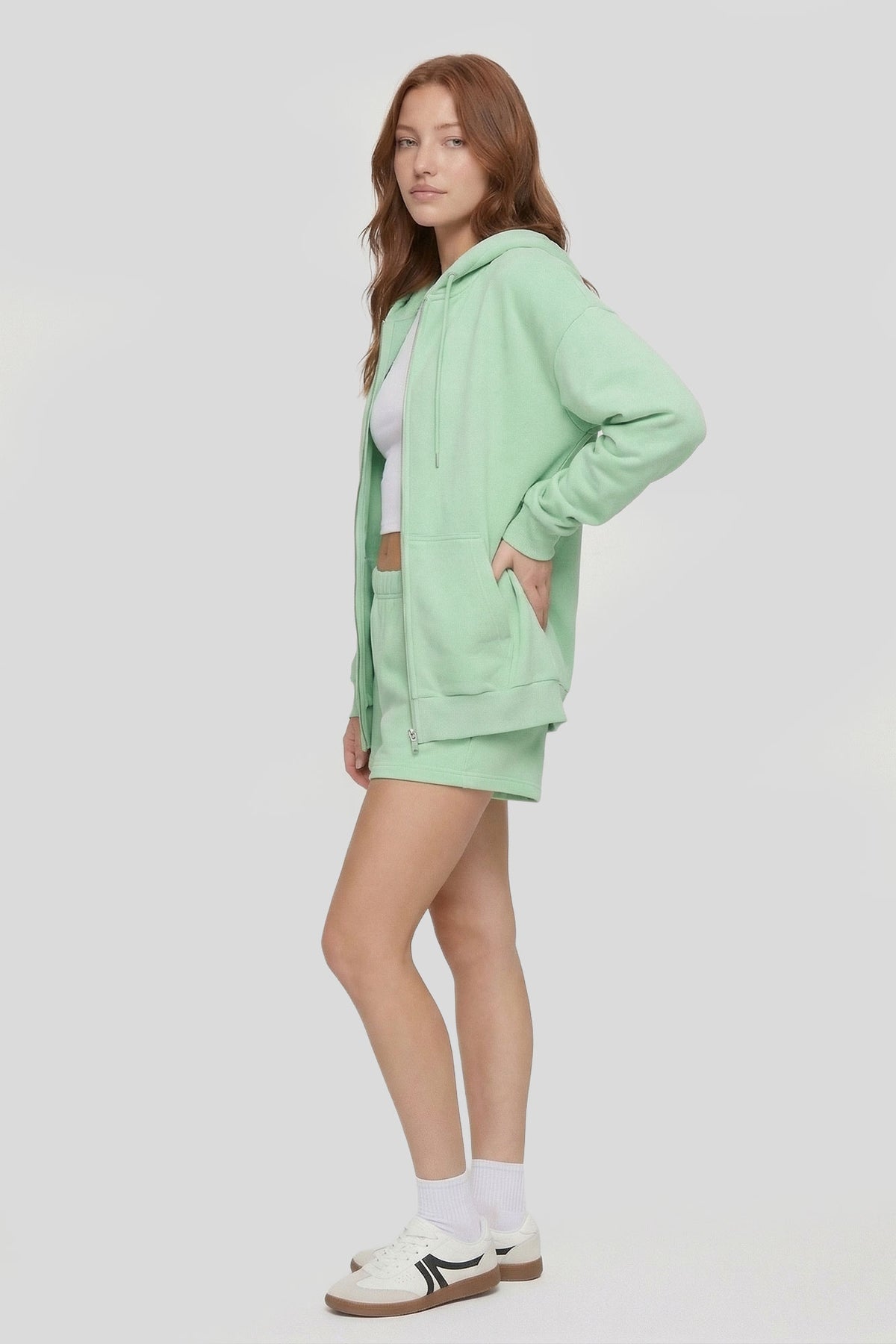 Alt View 2. Fleece Zip-Up Hoodie - Sage