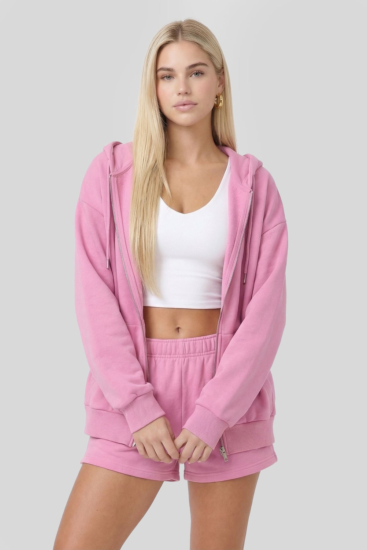 Fleece Zip-Up Hoodie - Pink
