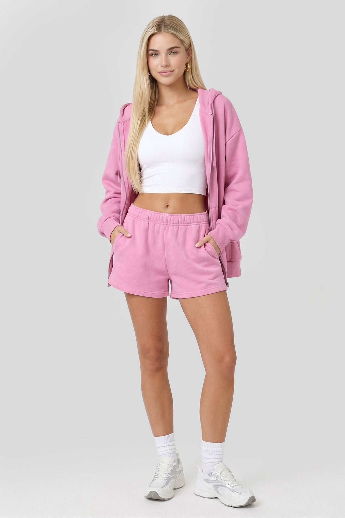 Alt View 3. Fleece Zip-Up Hoodie - Pink