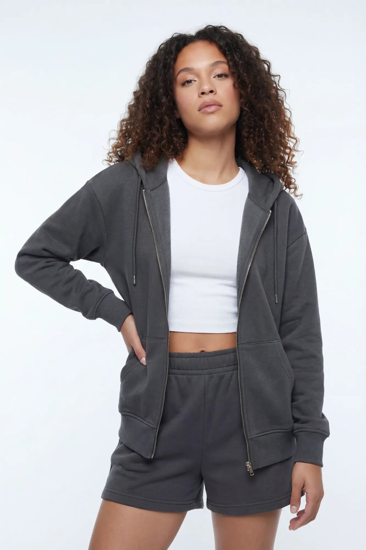 Fleece Zip-Up Hoodie - Charcoal