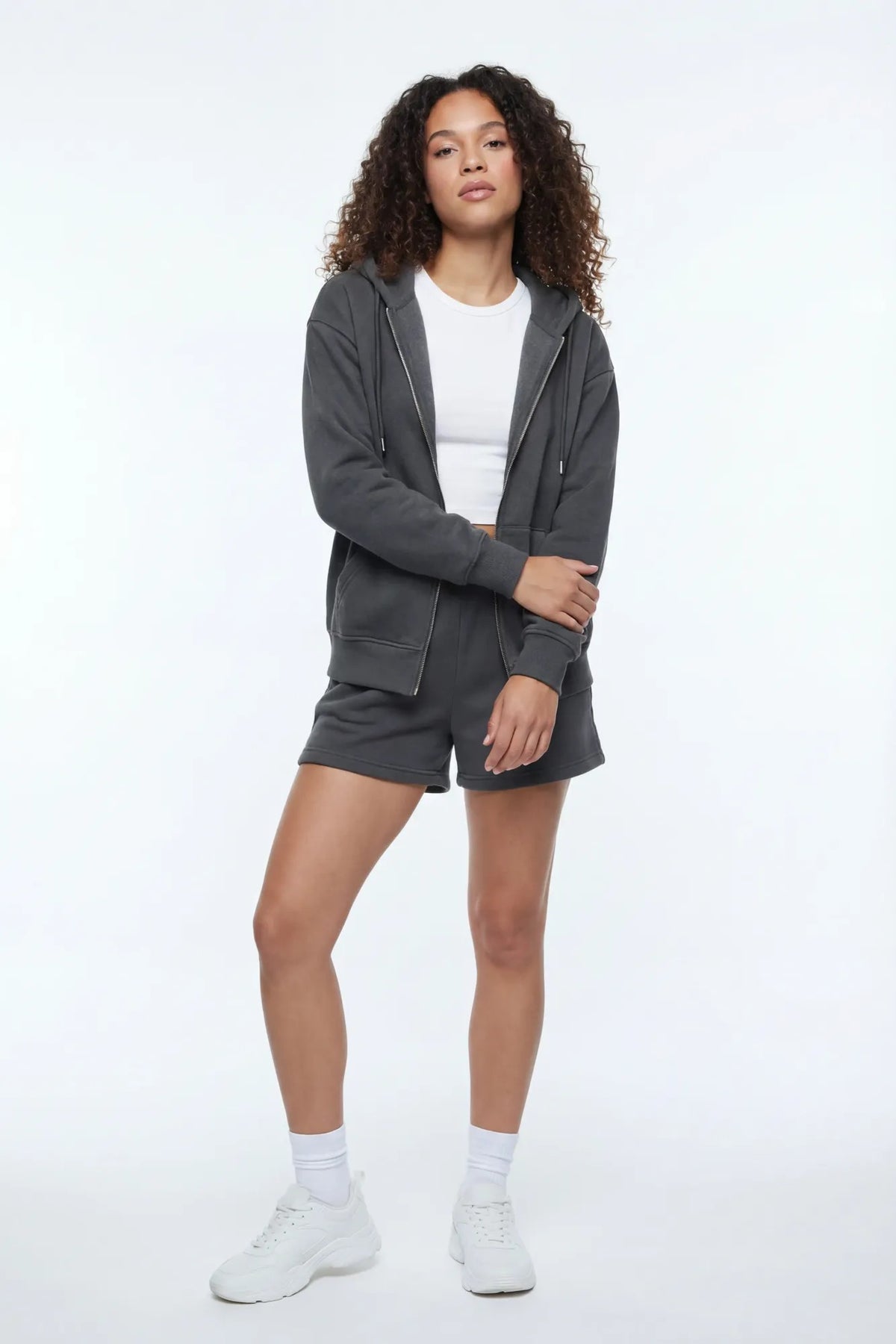 Alt View 3. Fleece Zip-Up Hoodie - Charcoal
