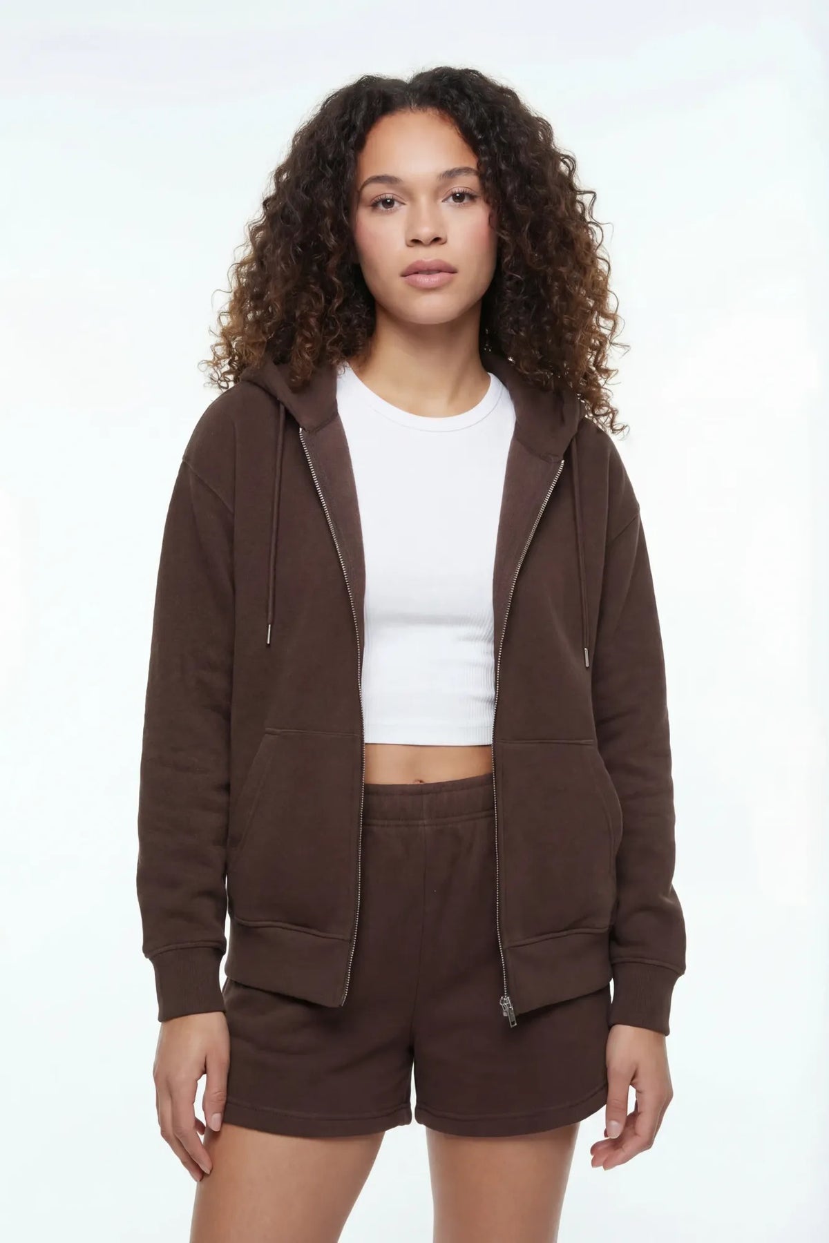 Fleece Zip-Up Hoodie - Brown