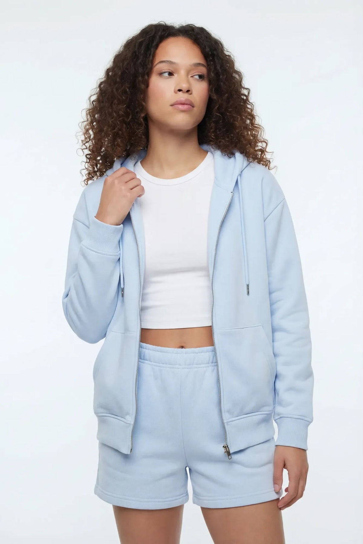 Fleece Zip-Up Hoodie - Baby Blue