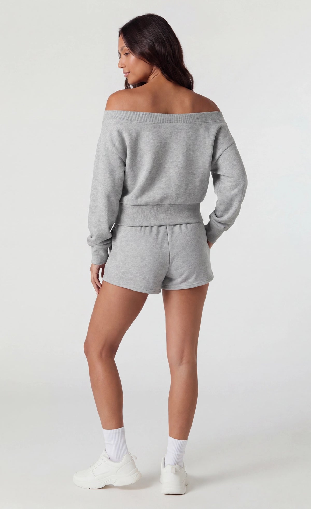 Alt View 2. Fleece Graphic Off Shoulder Sweatshirt - Heather Grey