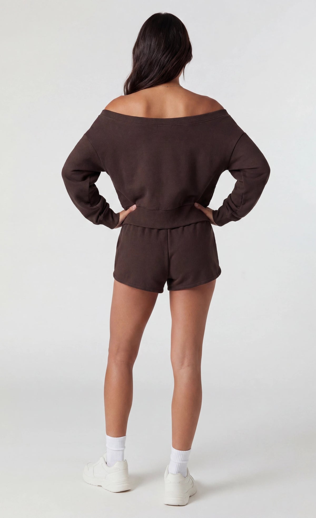 Alt View 2. Fleece Graphic Off Shoulder Sweatshirt - Brown
