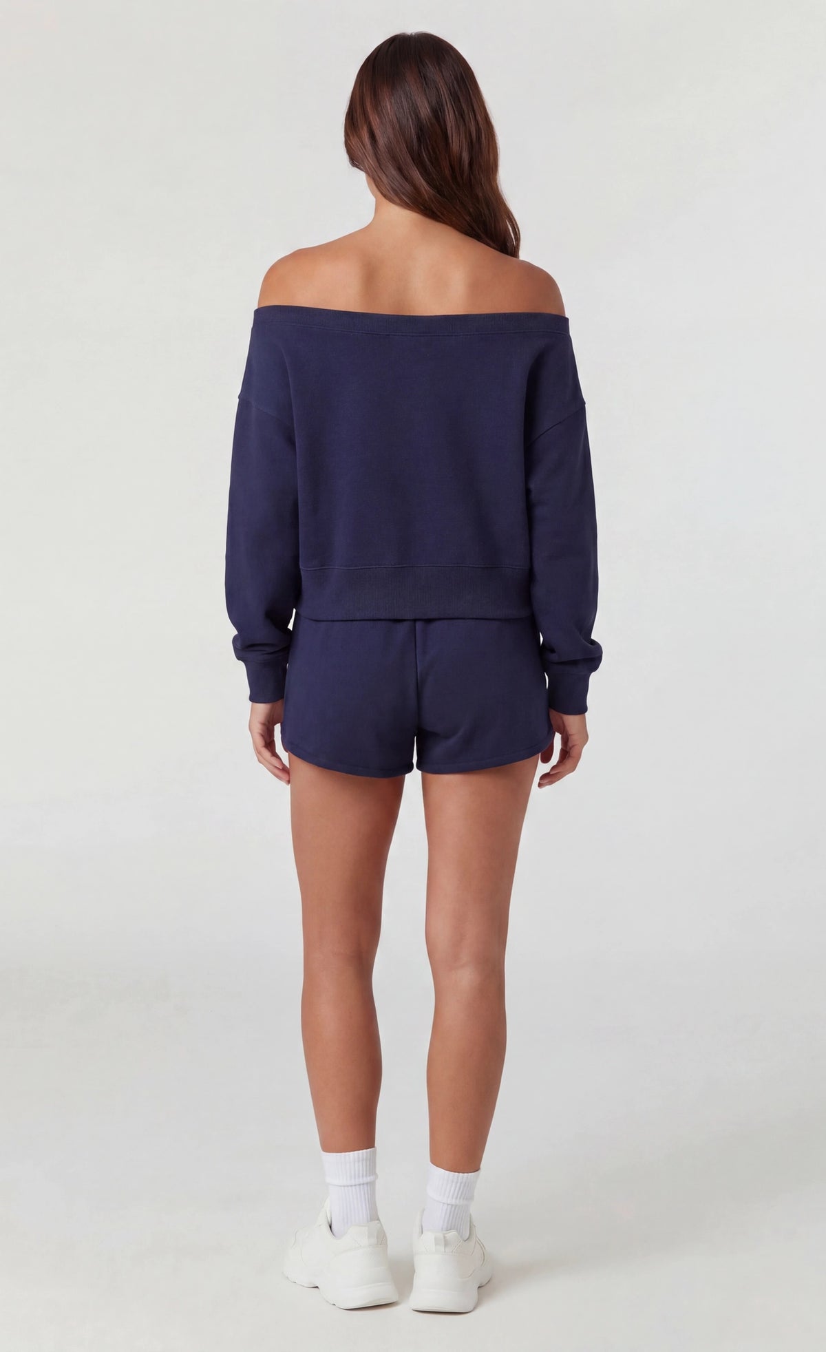 Alt View 2. Fleece Graphic Off Shoulder Sweatshirt - Navy