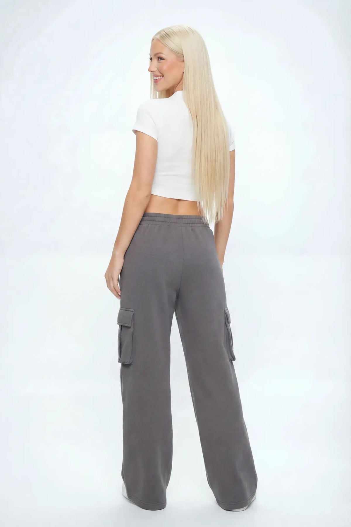 Alt View 2. Oversized Wide Leg Cargo Sweatpant - Charcoal