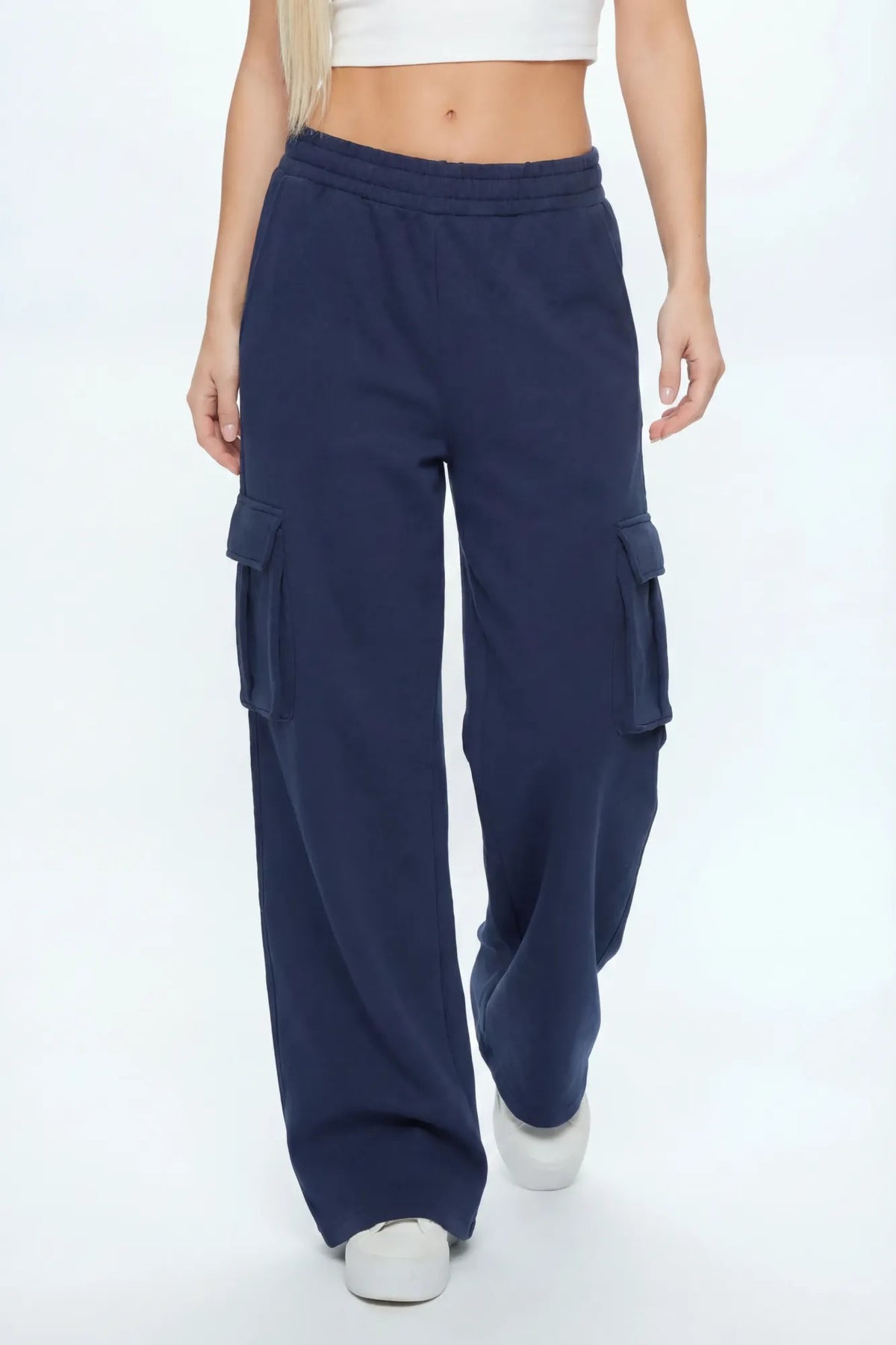 Alt View 3. Oversized Wide Leg Cargo Sweatpant - Navy