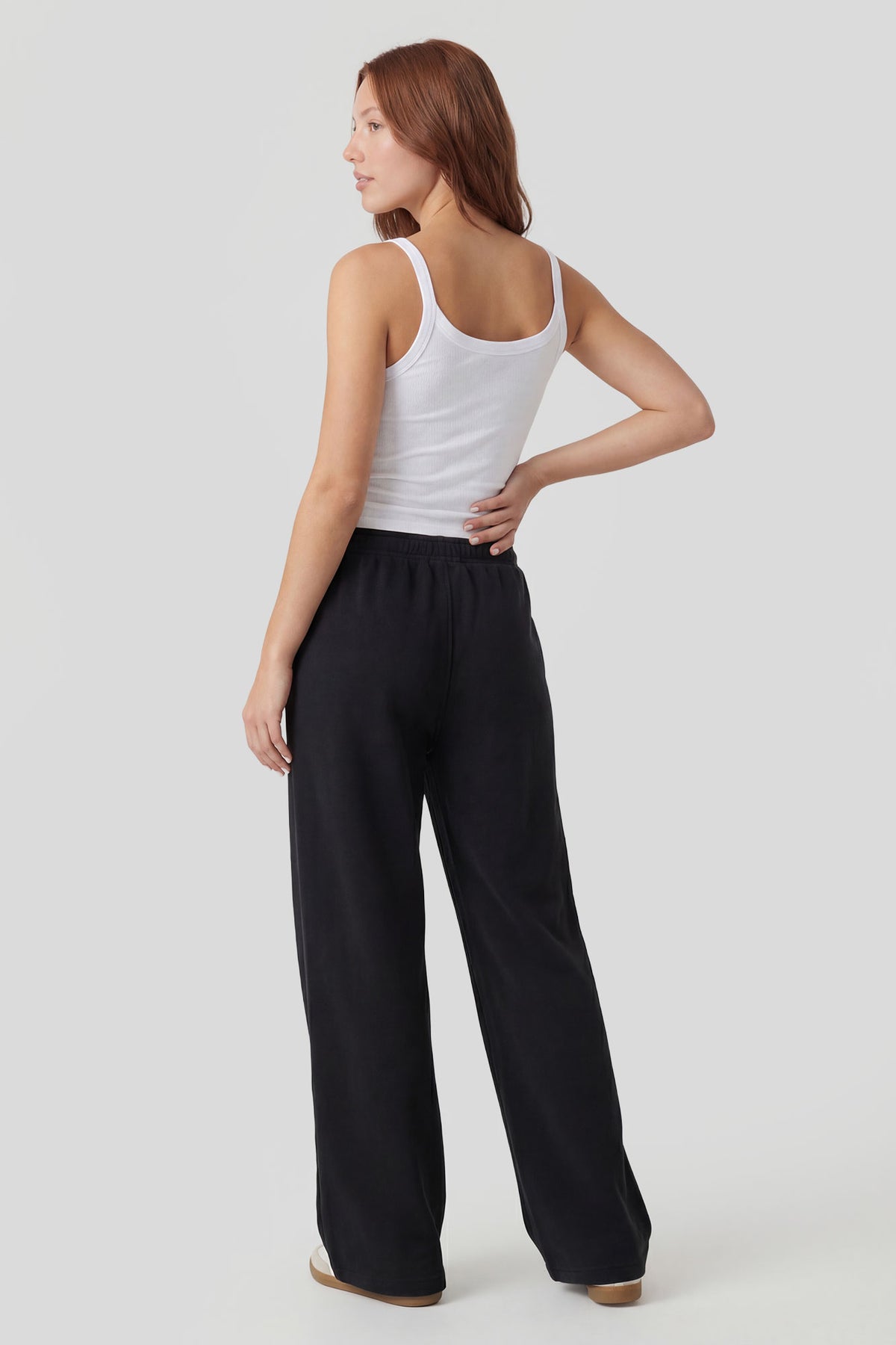 Alt View 2. Fleece Wide Leg Sweatpant - Black