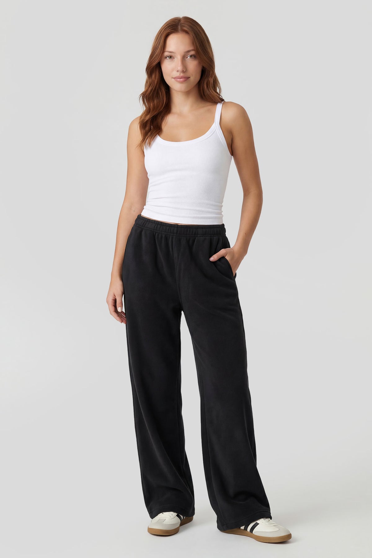 Fleece Wide Leg Sweatpant - Black