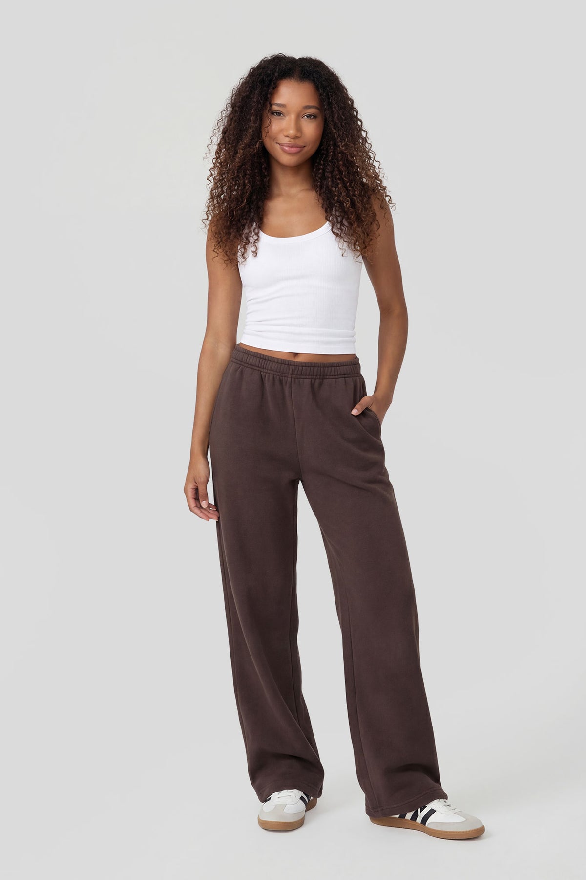 Alt View 3. Fleece Wide Leg Sweatpant - Brown