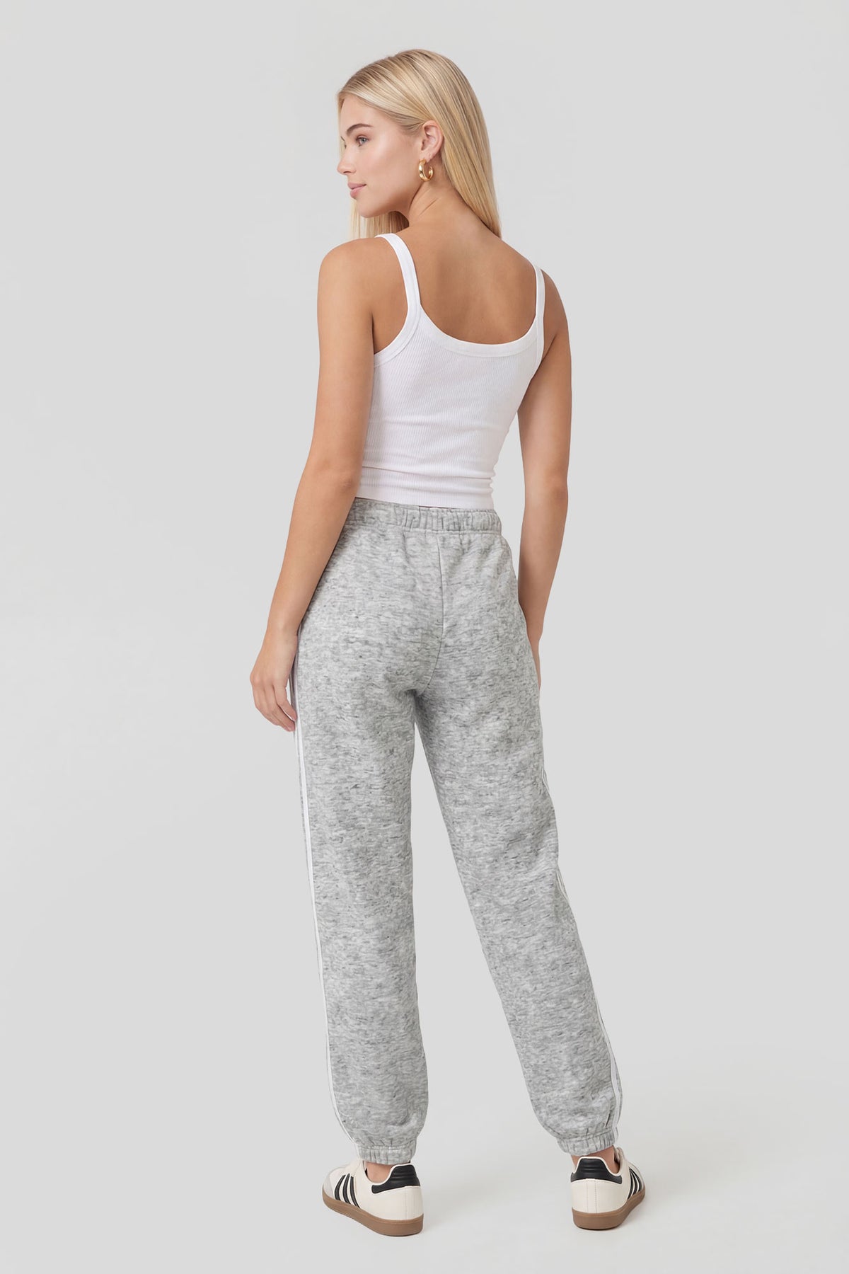 Alt View 3. Striped Side Fleece Jogger - Heather Grey