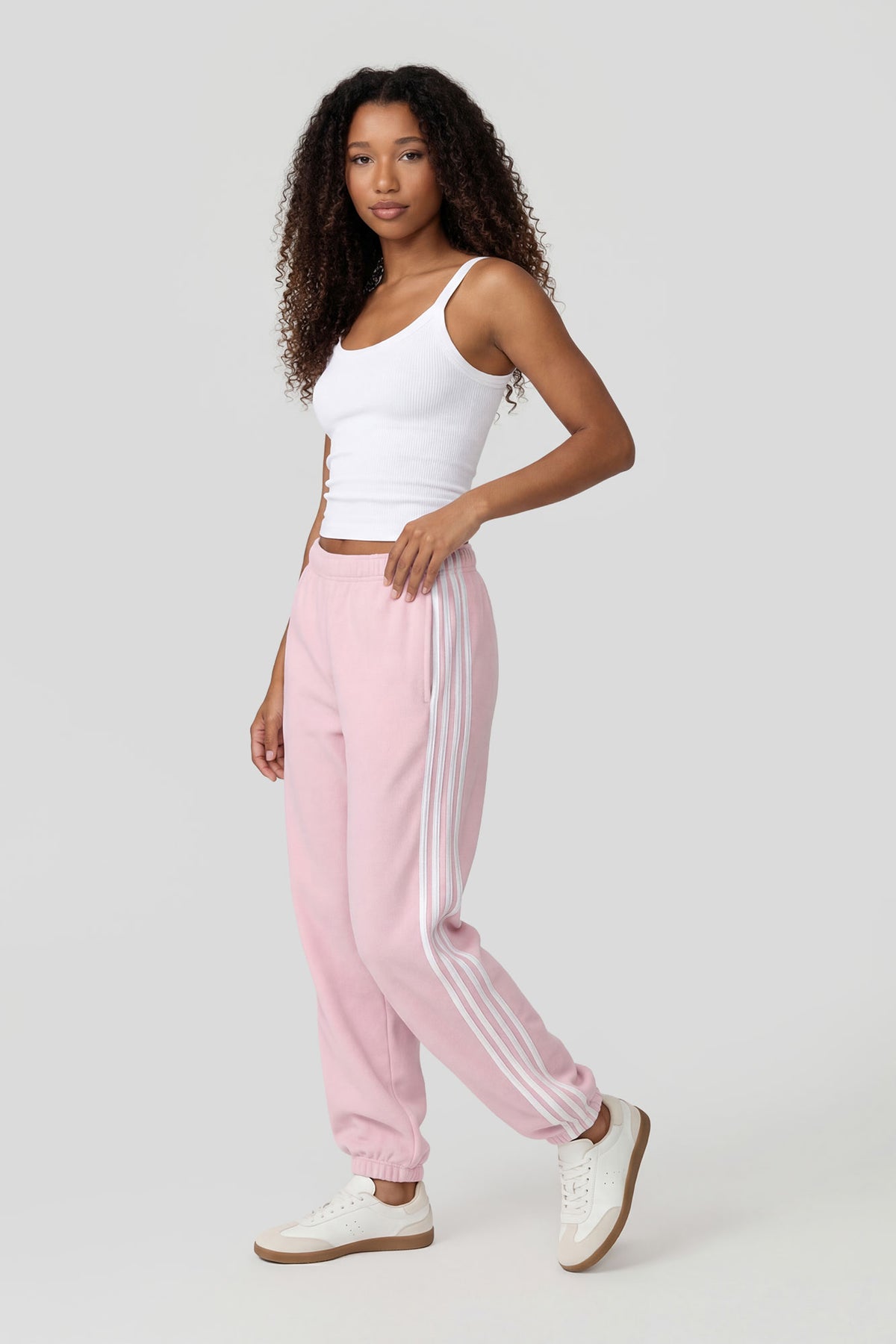 Alt View 2. Striped Side Fleece Jogger - Pink