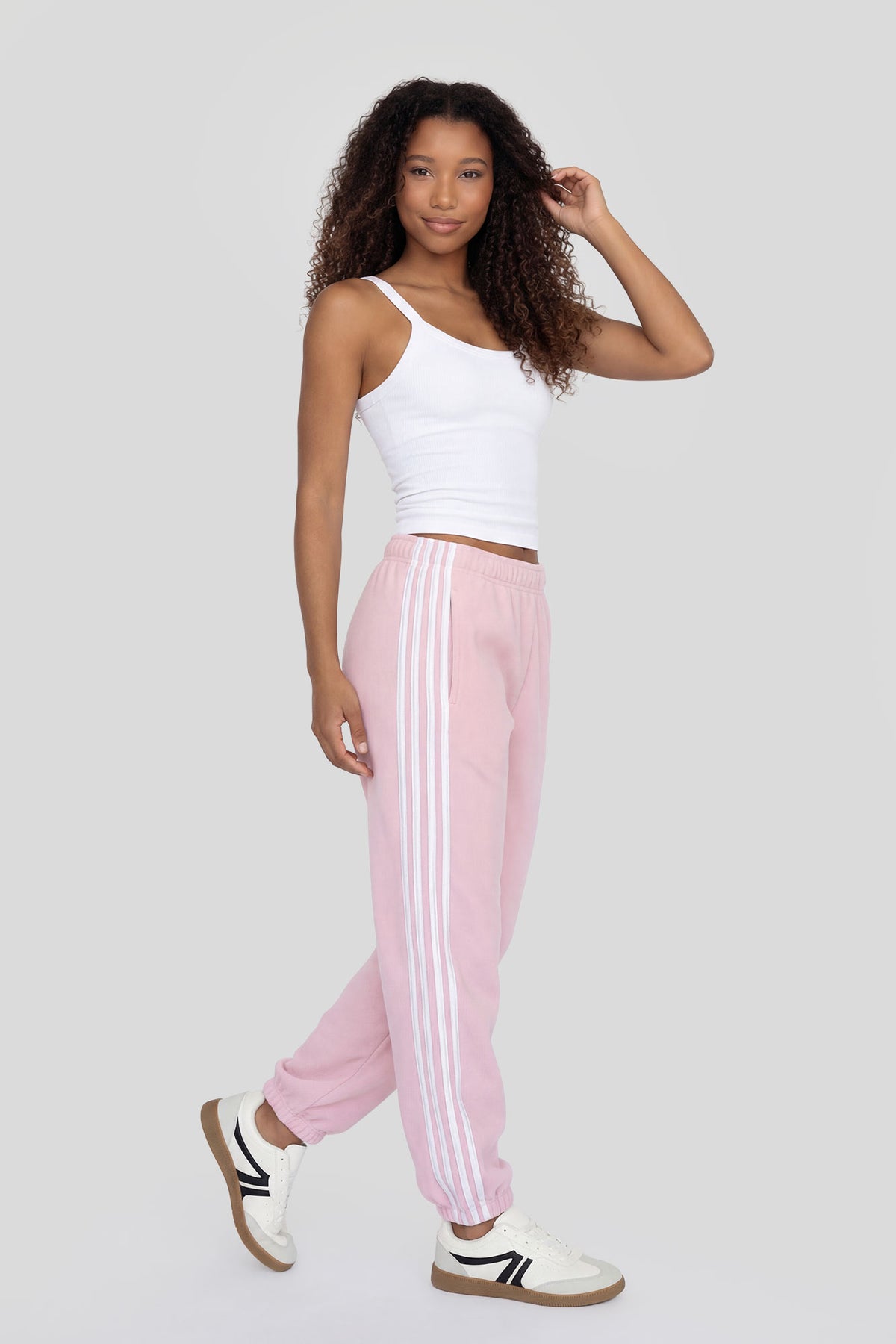 Striped Side Fleece Jogger - Pink