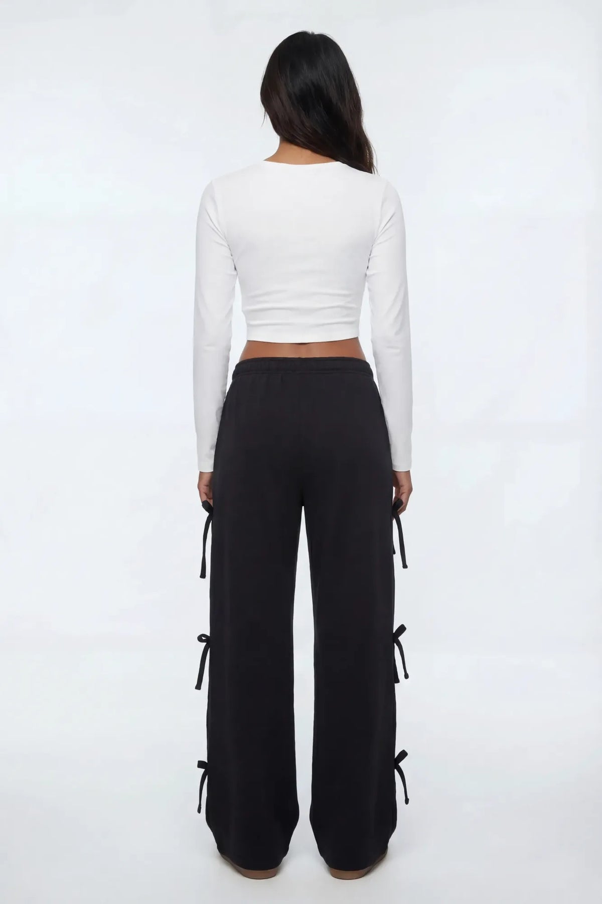 Alt View 2. Wide Leg Sweatpant with Bows - Black
