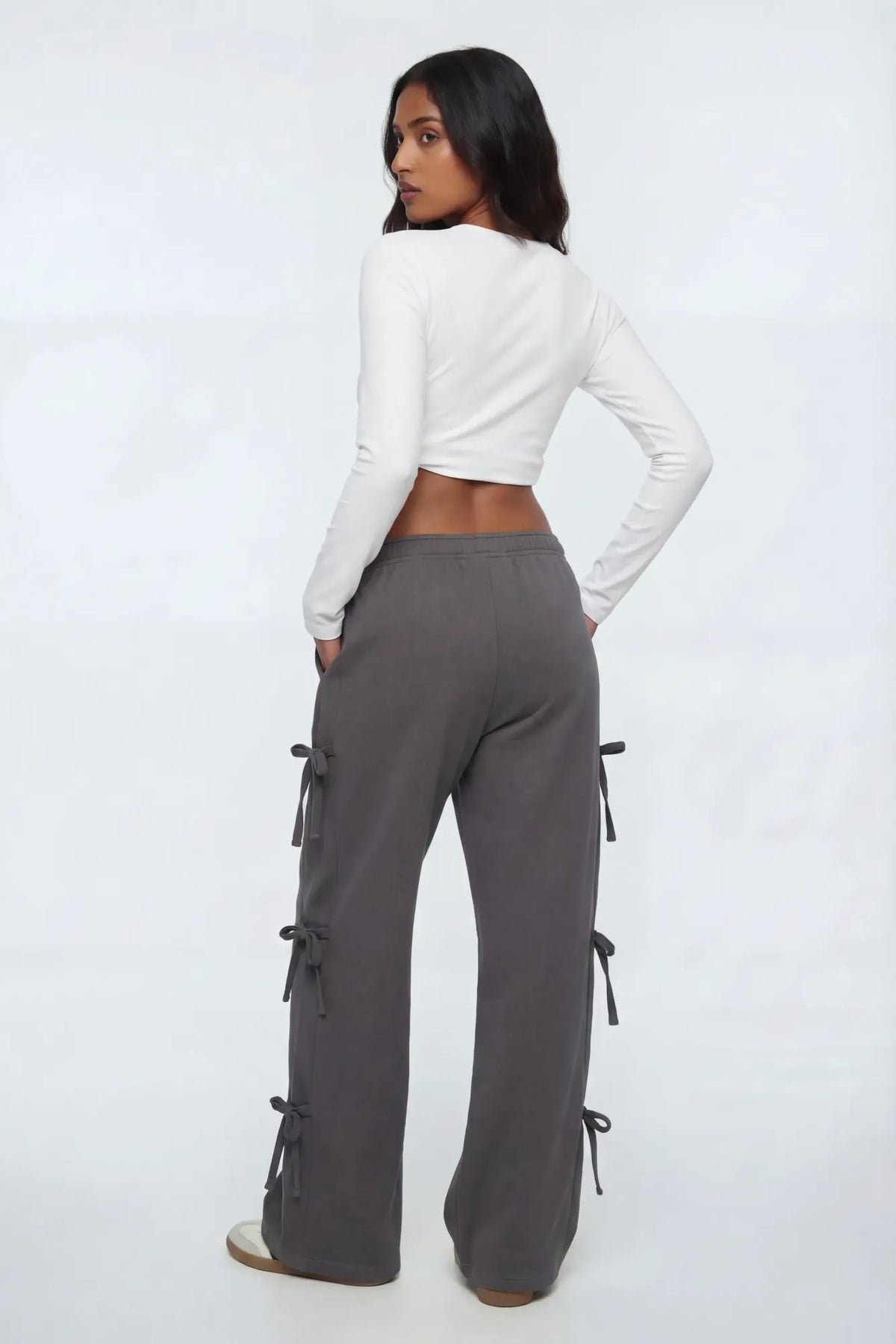 Alt View 2. Wide Leg Sweatpant with Bows - Charcoal