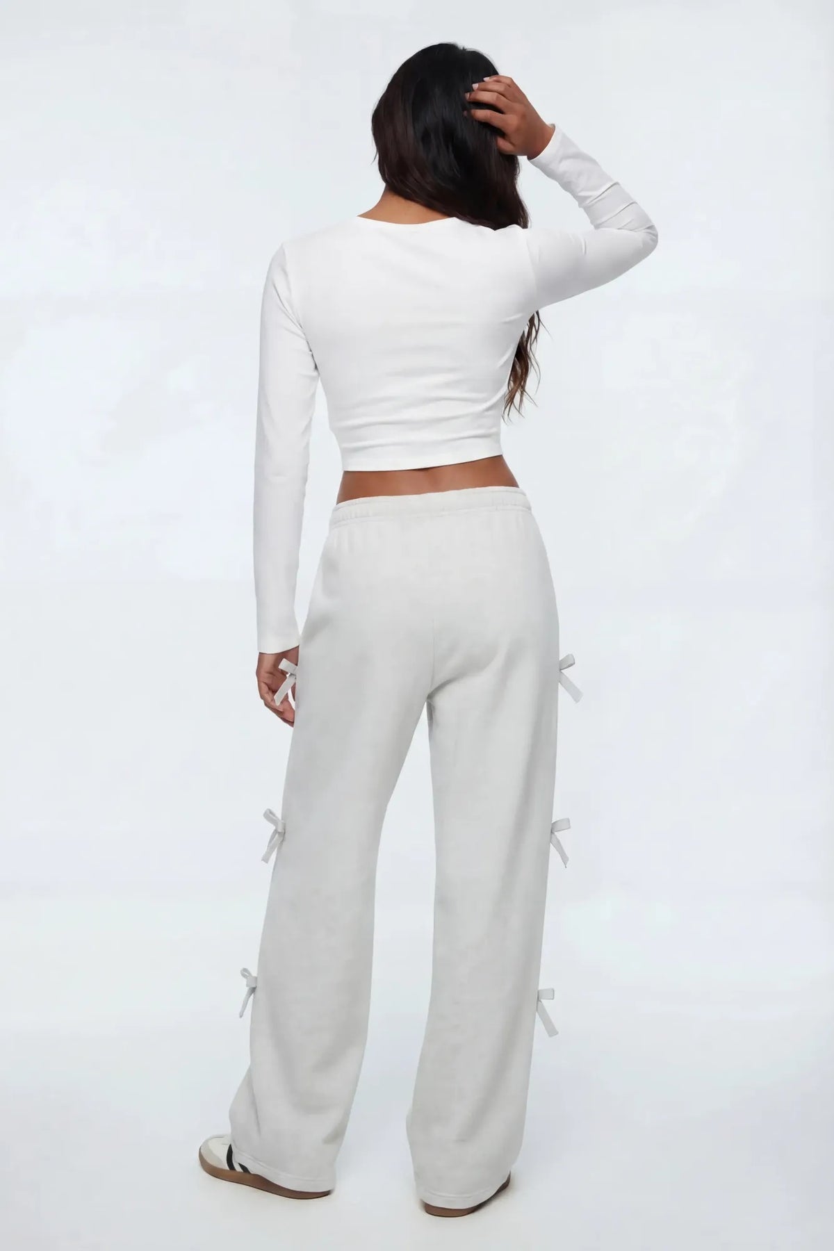 Alt View 2. Wide Leg Sweatpant with Bows - Heather Grey
