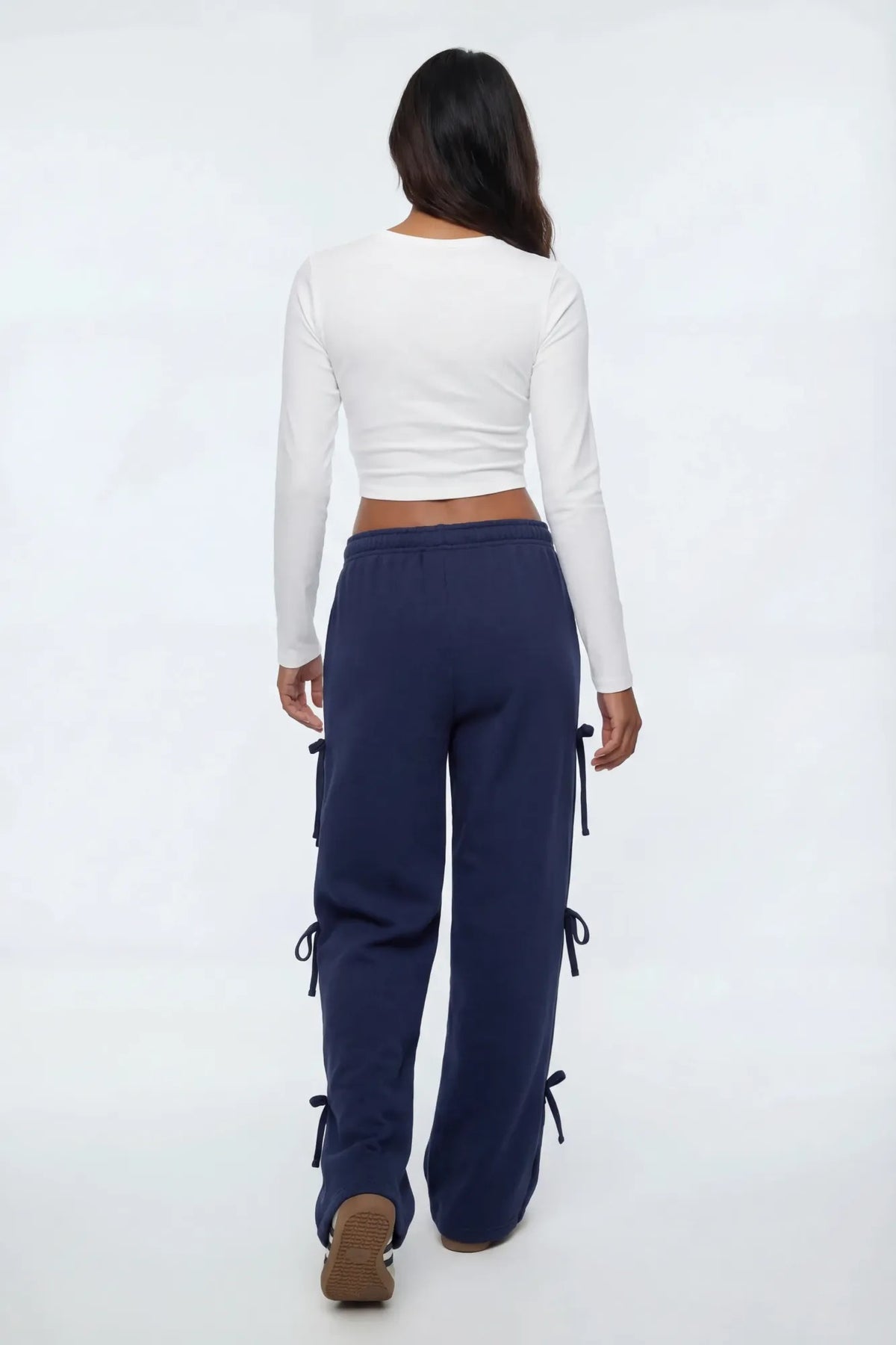 Alt View 2. Wide Leg Sweatpant with Bows - Navy