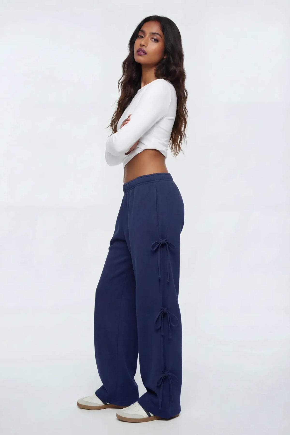 Wide Leg Sweatpant with Bows - Navy