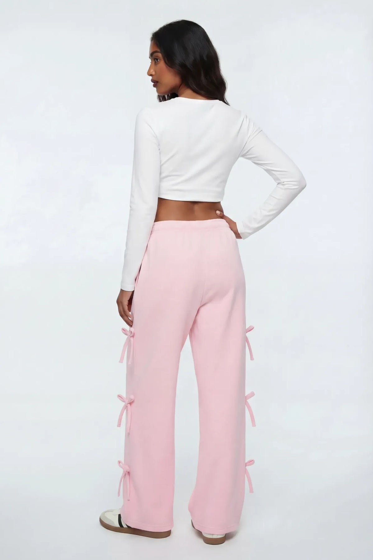 Alt View 2. Wide Leg Sweatpant with Bows - Pink
