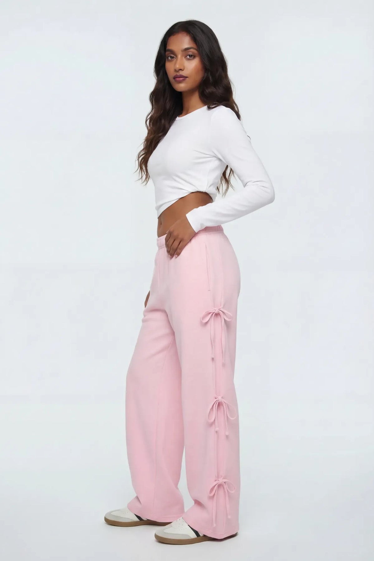 Wide Leg Sweatpant with Bows - Pink