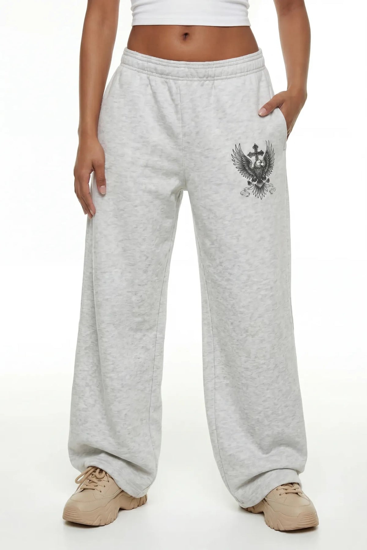 Alt View 2. Graphic Ultra Wide Leg Sweatpant - Heather Grey