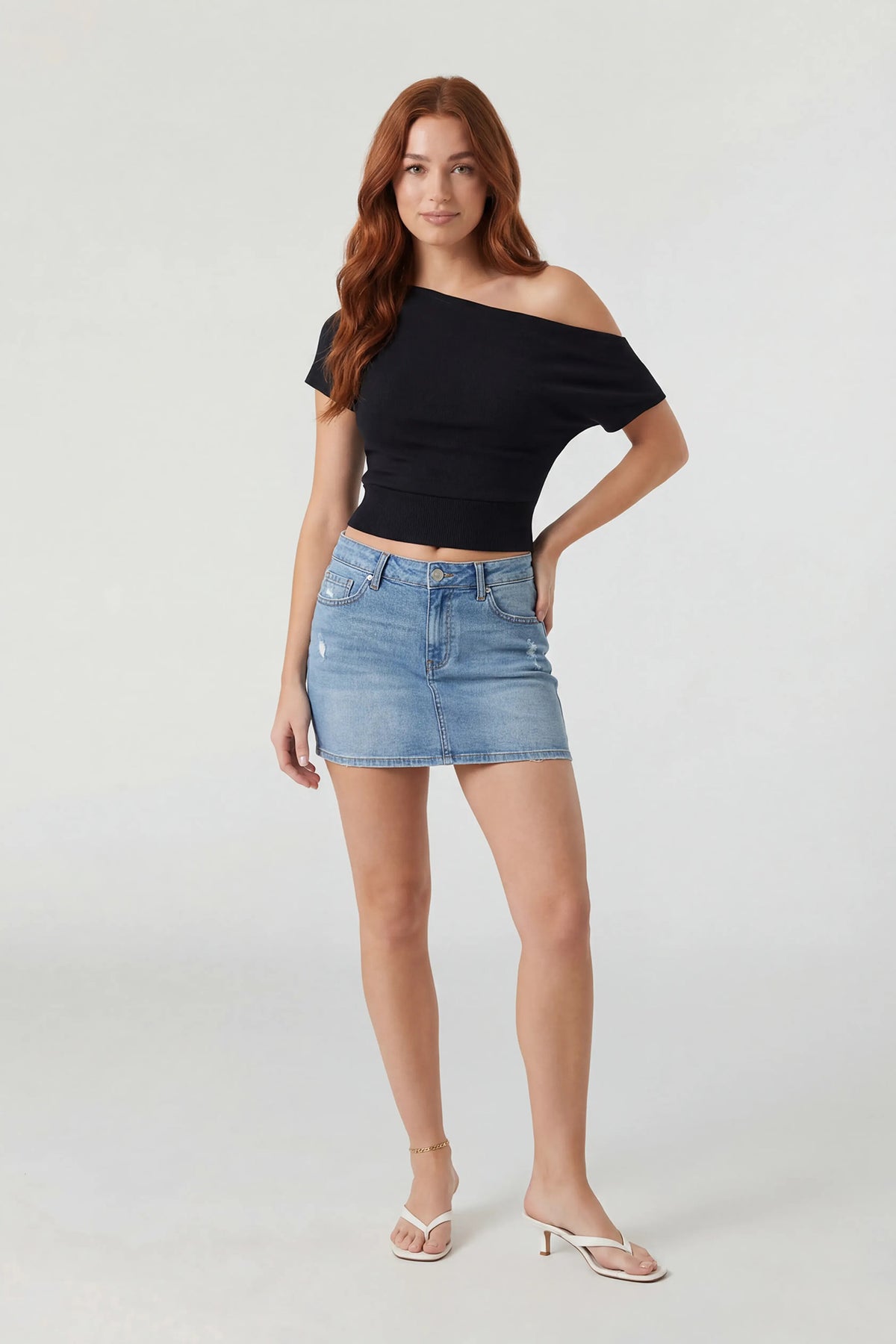 Alt View 3. Off Shoulder Short Sleeve Top - Black
