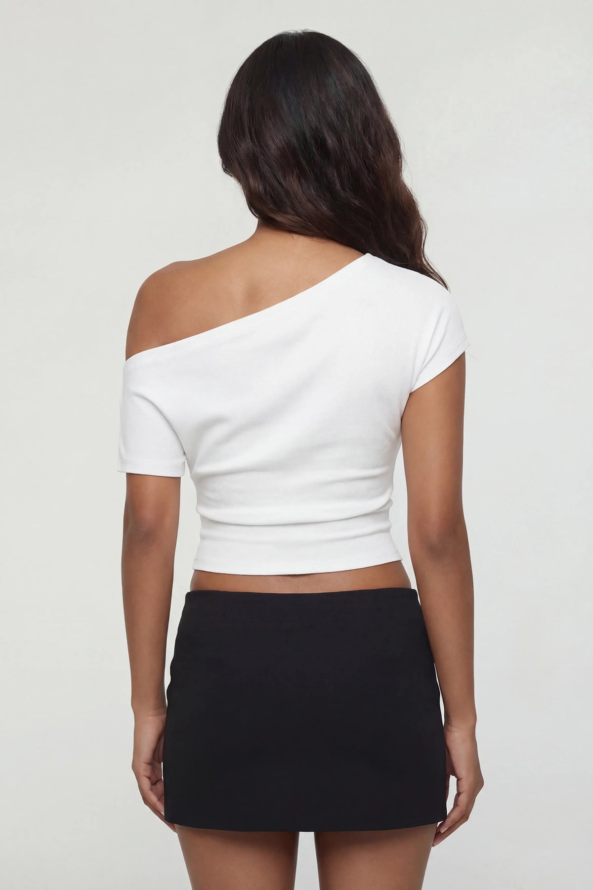 Alt View 2. Off Shoulder Short Sleeve Top - White