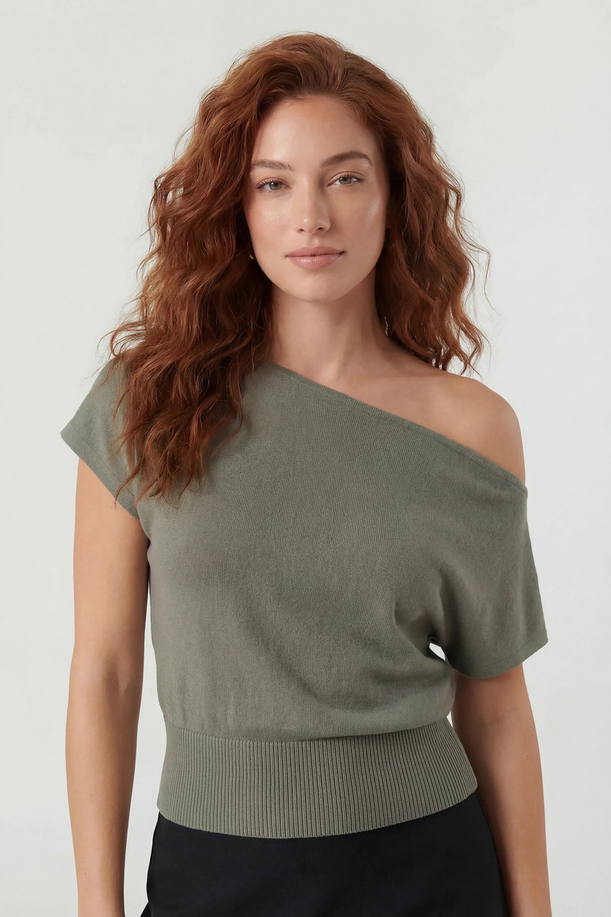 Off Shoulder Short Sleeve Top - Green