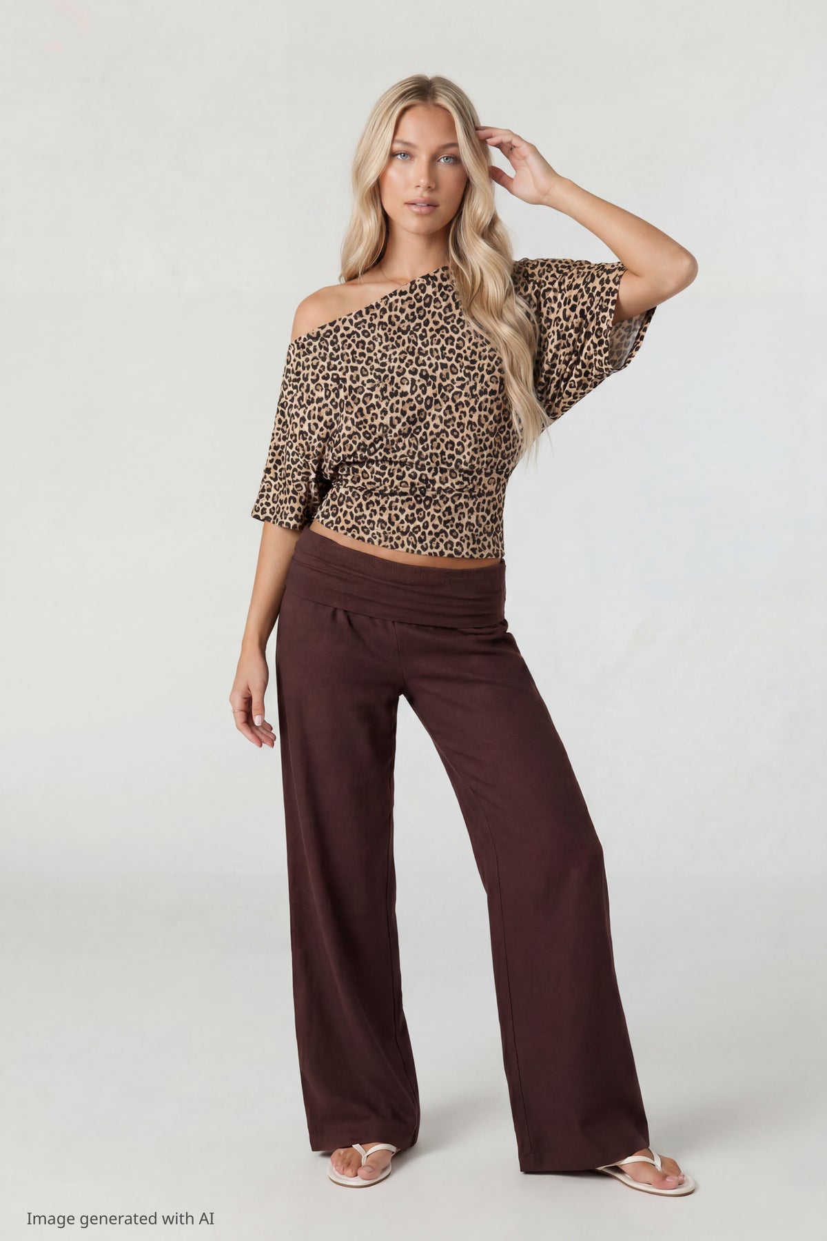 Alt View 3. Off Shoulder Cinched Top - Leopard